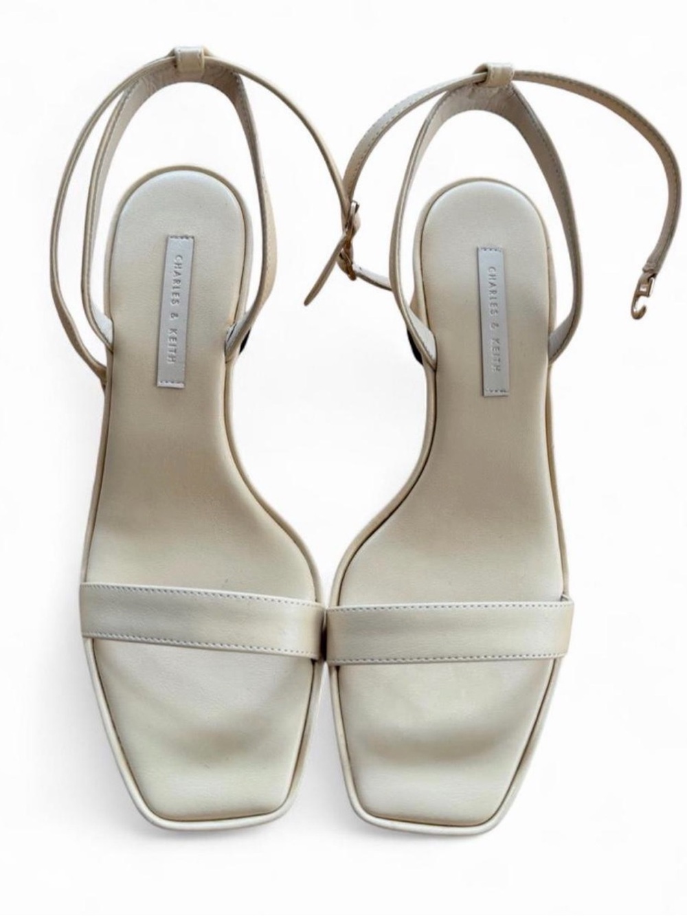 Charles & Keith Ivory Ankle-Strap Square-Toe Sandals